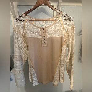 Pol Thermal and Crochet Henley Long Sleeve Top